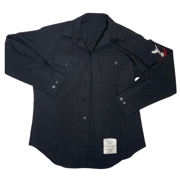 U.S.Navy Button Front Long Sleeve Black Shirt Sz L/XL - Picture 3 of 7